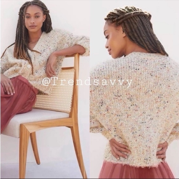 Anthropologie Sweaters - ANTHROPOLOGIE Cropped Shimmery Sweater Cardigan Button Front Tops Ivory XS NWT